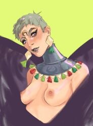 breasts breasts_out eris_(hades) grey_hair hades_(game) hades_2 nipples pixie_cut short_hair spicysopp topless topless_female wings