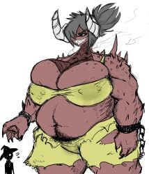 1boy 1boy1girl 1female 1girl1boy 1girls 1male 2d 2d_(artwork) 2d_artwork big_breasts bigger_female bsfd chains chubby chubby_belly chubby_female clothed clothed_female clothes clothing demon demon_girl demon_horns fat fat_female fat_woman female hair hairy_pussy happy_trail horn horns male nipple_bulge nipple_piercing ponytail red_skin sharp_teeth short_hair size_difference smaller_male thick thick_thighs thighs thunder_thighs thunderthighs yobaba