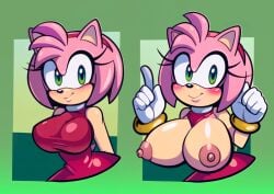 1girls accurate_art_style ai_assisted ai_generated alternate_breast_size amy_rose before_and_after big_breasts blush breasts breasts_out casual_exposure casual_nudity cleavage dress edit edited excited exposed_breasts exposed_pussy eyelashes female female_focus female_only flashing flashing_breasts fully_clothed fully_clothed_female furry gloves gold_jewelry green_eyes hairband happy inviting inviting_to_sex mugnosurge multiple_views naked nude pink_fur pink_hair shirt_pull showing_breasts showing_off soft_breasts soft_lips solo sonic_(series) sonic_the_hedgehog_(series) stripping tight_clothing tight_fit variant wide_hips