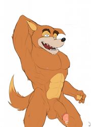 abs balls canine disney don_karnage dripping erection flat_colors front_view humanoid_penis male male_only mammal muscular nipples nude open_mouth pecs penis pinup pose precum raised_arm retracted_foreskin saliva-string seyrmo sharp_teeth signature talespin teeth uncut wolf