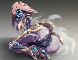 1girls alien anus ass black_anus blush breasts clitoris eyeless fat_mons female forehead_jewel heart hybrid ivara_(warframe) jewelry looking_at_viewer looking_back medium_breasts mouthless multicolored_skin nipples no_eyes no_mouth no_nose on_side pochincoff purple_pussy pussy robot robot_girl screen_face sitting solo solo_female steam tenno uncensored warframe yellow_breasts ポチンコフ_(artist)