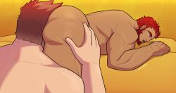 ass balls bara beard bent_over eating_ass facial_hair fate/grand_order fate/zero fate_(series) gay iskandar_(fate) male male_only muscles muscular napoleon_bonaparte_(fate) nude penis vvulfbara