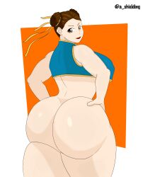 ass_focus atomarts back_view big_ass big_breasts big_butt bottomless brown_hair chun-li commission huge_ass human lipstick looking_at_viewer looking_back mature_female milf solo solo_female street_fighter street_fighter_alpha street_fighter_v