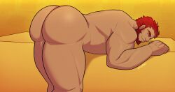 ass balls bara beard bent_over facial_hair fate/grand_order fate/zero fate_(series) iskandar_(fate) male male_only muscles muscular nude penis solo solo_male vvulfbara