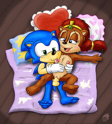 anthro barefoot blue_eyes blush bottomless chipmunk classic_sonic female femsub firemario86 flat_chest fur furry green_eyes happy happy_sex hedgehog interspecies licking male maledom mammal nipple_licking nipples nude open_mouth pussy rodent sally_acorn sonic_(series) sonic_the_hedgehog what young