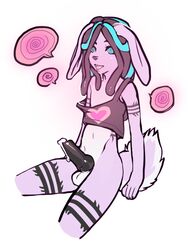 1boy anthro balls blue_eyes bottomless clothes cum cumdrip drool drool_on_face drooling ejaculation erection expressionless furry knot male male_only malesub mind_control mobile_size monamoo penis sitting solo spiral_eyes tail testicles