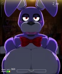 1girls bare_shoulders bedroom_eyes big_breasts blush bonnie_(fnaf) bowtie breasts bunny_ears busty cleavage close-up desktop_size female female_only five_nights_at_freddy's heart_eyes huge_breasts indoors large_breasts lipstick looking_at_viewer naked no_link no_nipples no_visible_genitalia nude nude_female presenting presenting_breasts purple_body purple_fur rabbit rabbit_girl recording red_eyes robot robot_girl rule_63 smiling snout solo standing walter_sache