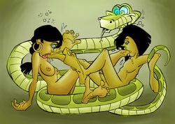 1boy 1girls 2boys 2hypno barefoot black_hair bottomless breasts disney drool earrings erection female femsub foot_fetish foot_lick hair human hypnosis hypnotic_eyes interspecies jinkslizard kaa kaa_eyes licking male maledom malesub mind_control multiple_boys nipples penis snake straight sweat the_jungle_book