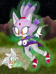 1boy 1girls anthro blaze_the_cat blush breasts cat clothes feline fellatio female femsub furry glowing_eyes heart hedgehog male maledom mammal nipples oral psychokinesis rape silver_the_hedgehog sonic_(series) sonic_2006 telekinesis