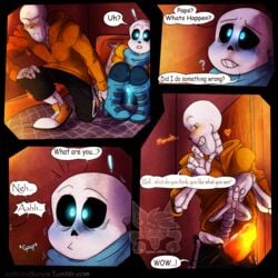 bed blue_eyes blue_sans_penis blue_sans_tongue blush bone comic cum dialogue gay heart incest kissing lizheru_(artist) male meta_request papyrus_au penis presenting sans sans_au sans_blush sans_eye sans_glowing_eye sans_penis sans_tongue sitting skeleton tears text tongue underswap undertale_au video_games yaoi