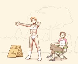 1boy bra brown_eyes brown_hair bulge clothes crossdressing female femdom hair high_heels hugging male malesub mind_control orange_hair panties sitting sleepymaid smile socks spiral_eyes standing text underwear unneeded_bra white_bra white_panties