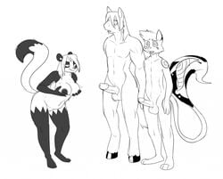 2boys anthro bottomless breasts drool drool_on_face erection expressionless female femdom furry hypnosis male malesub mind_control mobile_size monochrome multiple_boys multiple_subs nipples no_link nude open_mouth penis reupload ring_eyes skunk tail