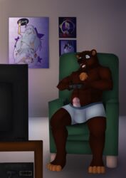 1boy 1hypno anthro balls barefoot blue_eyes bulge clothes cum drool drool_on_face erection expressionless furry liferien male male_only malesub mind_control mobile_size no_link open_mouth penis precum ring_eyes