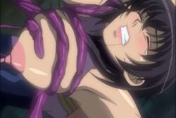 animated big_breasts black_hair breasts clenched_teeth female forced green_eyes long_hair morino_yuuko nipple_play nipple_pull nipple_pulling nipple_tweak nipple_tweaking nipples straight tentacle tentacle_and_witches