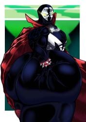 black_skin deadcoolies grabbing_own_ass grabbing_own_butt green_eyes image_comics looking_at_ass looking_back male spawn thick_ass