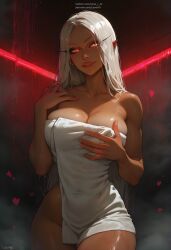 ai_generated breasts female girl love_r_ai red_eyes towel towel_only white_hair