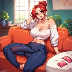 ai_generated erection female female_only futa_only futanari looking_at_viewer red_hair solo solo_female zerimox