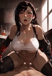 ai_generated balls_deep brasao cowgirl_position final_fantasy final_fantasy_vii final_fantasy_vii_remake fingerless_gloves long_hair looking_at_viewer motion_lines orgasm orgasm_face pov sex thighhighs tifa_lockhart tongue_out underboob vaginal_penetration vaginal_sex