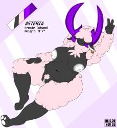 3_toes absurd_res anthro armpit_tuft ass asteria_(drignov) belly big_breasts big_butt big_horn black_body breasts caprine crotch_tuft curled_horn digitigrade drignov dubwool ear_piercing ear_tag feet female fur generation_8_pokemon genitals gesture hair hair_over_eyes hand_gesture hand_on_leg hand_on_thigh hi_res horn huge_breasts inverted_nipples lying model_sheet neck_tuft nintendo nipples on_back one_leg_up pawpads paws piercing pink_body pink_fur pink_hair pink_wool plump_labia pokemon pokemon_(species) pokemorph puffy_nipples pussy raised_arm raised_leg sheep signature simple_background slightly_chubby slightly_chubby_female solo stated_gender stated_height thick_thighs toes tuft v_sign vulva white_nipples white_vulva wide_hips wool_(fur) wool_hair