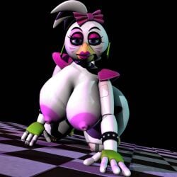 3d 3d_(artwork) animatronic animatronic_female anthro blue_eyes carnege111exe curvy curvy_body curvy_female curvy_figure five_nights_at_freddy's five_nights_at_freddy's:_security_breach glamrock_chica_(fnaf) hips huge_ass huge_breasts large_breasts looking_at_viewer naked naked_female nipples pink_lipstick robot robot_girl scottgames seductive_look white_skin