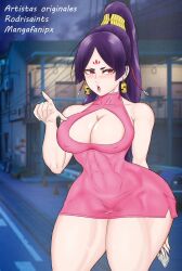 big_breasts big_hips majo_taisen pink_dress wu_zetian wu_zetian_(majo_taisen)