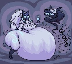 artist_request belly_noises big_breasts churning color huge_ass kindred lamb_(league_of_legends) league_of_legends pixel_art vore vore_belly