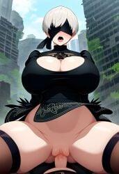 ai_generated big_ass bottomless cleavage cosplay headswap huge_ass huge_breasts lustre nier:_automata rule_63 sex smile standing thigh_boots thighhighs vaginal_penetration yorha_2b_(cosplay) yorha_9s