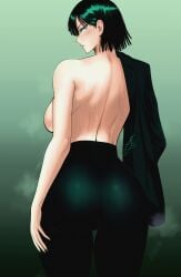 1girls ass ass ass_focus back back_view bare_arms bare_back bare_shoulders big_ass big_breasts big_butt blush clothed clothing color female female_focus female_only fubuki_(one-punch_man) green_eyes green_hair hi_res large_breasts light-skinned_female light_skin looking_at_viewer looking_back mostlybluewyatt one-punch_man short_hair solo solo_female sweat tagme thick_thighs