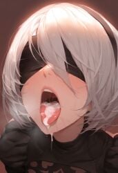 ai_generated blindfold csdraw cum_in_mouth cum_in_throat cum_on_tongue nier:_automata open_mouth solo_female submissive_female tongue_out yorha_2b