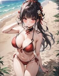 ai_generated beach bikini breasts goddess_of_victory:_nikke hentai red_body sakura_(bloom_in_summer)_(nikke) sakura_(nikke)