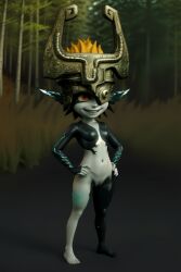 1girls ai_generated artagai helmet imp midna nude pussy shortstack smile solo standing the_legend_of_zelda twilight_princess two_tone_body