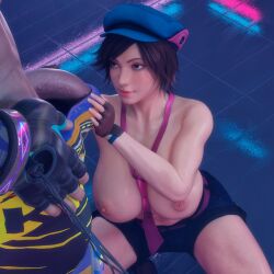 1girls 3d asian asian_female athletic_female bandai_namco big_breasts breasts busty curvaceous curvy curvy_body curvy_female curvy_figure den549 female fingerless_gloves ggaymer93 gloves huge_breasts kazama_asuka king_(tekken) large_breasts necktie necktie_between_breasts nipples penis short_hair tekken tekken_8 tomboy voluptuous