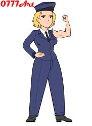 0777art army_uniform black_shoes blonde_hair clothed flexing flexing_bicep hat katherine_grace military_uniform safe_for_work shoes simple_background smiling solo transparent_background