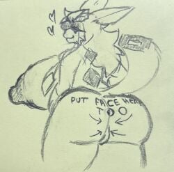 big_ass black_and_white body_writing dumptruck_ass eeveelution female female_focus fur furry glaceon huge_ass huge_breasts hyper_breasts lime09 pencil_(artwork) pokemon sketch smile