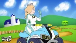 animated big_ass bikesuit blonde_hair bodysuit boob_window breast_expansion breasts_bigger_than_head breasts_out cleavage clothed female female_only gigantic_breasts huge_breasts hyper_breasts lips mario_(series) mario_kart massive_breasts nipples_visible_through_clothing no_bra princess_rosalina public public_exposure public_nudity revealing_clothes ripped_clothing sound squealydealy super_mario_bros. sweat tagme video