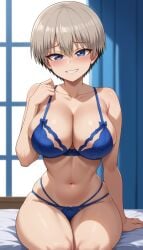 1girls ai_generated big_breasts bra breasts cleavage female_only large_breasts lingerie pointy_chin self_upload sitting solo tagme underwear unjobdespiert uzaki-chan_wa_asobitai! uzaki_hana