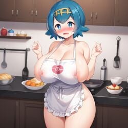 1girls ai_generated alternate_breast_size embarrassed female female_only huge_breasts human lana_(pokemon) large_breasts nude pokemon pokemon_sm solo