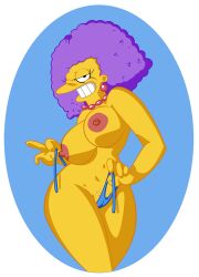 1girls 20th_century_fox 20th_century_studios alpha_channel blue_bikini_bottom breasts ear_piercing female female_only for_sticker_use fucktoontv grinning human looking_at_viewer mature_female necklace nipples no_background png purple_hair seductive seductive_look seductive_smile selma_bouvier solo solo_female sticker_template the_simpsons transparent_background transparent_png yellow_skin