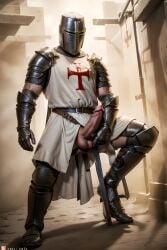 ai_generated armor balls big_balls big_penis cantsleep96 clothed cock dick erection gay helmet hi_res human humanoid knight male male_only mask masked muscular penis solo templar testicles thighs