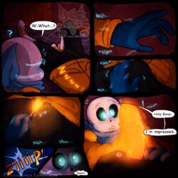 bedroom blue_eyes blue_sans_penis blue_sans_tongue blush bone comic english_text gay incest lizherubones male meta_request monster papyrus_au penis sans sans_au sans_blush sans_eye sans_glowing_eye sans_penis sans_tongue sibling skeleton sleeping text underswap undertale_au video_games