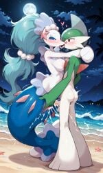 ai_generated ashirene beach beach_background beautiful_background big_breasts blue_eyes blue_hair blue_tail blush blushing_face boobs_out breasts breasts_out erureido female fin finger_in_pussy fingering french_kiss gallade hair_ornament horny_female kissing_while_penetrated light long_hair mermaid mermaid_tail moon moonlight night night_sky nintendo ocean orgasm orgasm_face pearl_(gem) pearl_hair_ornament pink_nipples pink_nose pokemon pokemon_(species) primarina red_eyes sand seal siren standing_sex star starfish vaginal_sex white_body