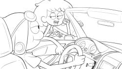 1boy 1girl amphibia anne_boonchuy blowjob_gesture car disney disney_channel disney_xd driving handjob_gesture mangamaster monochrome offering_sex prostitution sprig_plantar