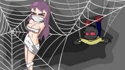 2d 2d_(artwork) animated cave clothed cute eye_contact eyelashes female_focus female_human furry happy legs long_hair love male male/female naked_female no_nose no_sex perfect_body purple_eyes purple_hair rntiedup scared scared_expression scared_face self_upload smile spider spider_humanoid spider_web tuubaa video youtube youtuber youtuber_girl