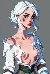 ai_generated blood cartoony ciri female game girl hoeyuga the_witcher_(series) the_witcher_3:_wild_hunt white_hair wounded