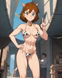 1girls abs ai_generated bikini cow_print female jane_buxton patapata_hikousen_no_bouken shittyartz solo tagme