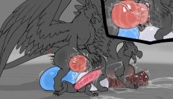 absurd_res anal anal_sex animal_genitalia anthro anthro_on_bottom anthro_on_feral ass avian ball_worship ball_worship_during_sex balls beak between_balls big_balls big_bulge big_penis bird blush bodily_fluids bulge claws digital_media_(artwork) erection excessive_genital_fluids feathers feet feral feral_on_feral feral_on_top genital_fluids genitals group group_sex gryphon heart_symbol hi_res huge_balls huge_bulge huge_cock hyper hyper_balls hyper_bulge hyper_genitalia hyper_penis jeffery_the_gryphon_(character) knot luccatoasty male male/male male_penetrated male_penetrating male_penetrating_male mythological_avian mythological_creature mythology penetration penis sex size_difference sparrowgryphon stomach_bulge tail trio vein veiny_penis witcher_(character) zoophilia
