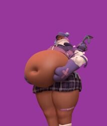 animated belly_grab bored_expression fat fat_belly fat_fetish fortnite fortnite:_battle_royale leelah_(fortnite) looping_animation skirt thick_thighs two_tone_hair