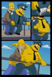20th_century_fox 2boys boner chief_wiggum clothing erection eyes_closed fat fat_man fucking gay hat homer_simpson human looking_at_another male male/male male_only moobs naked necktie nipples obese obese_male overweight overweight_male penis police_officer public_sex smile stomach_grab tagme tagme_(artist) the_simpsons undressing yellow_skin