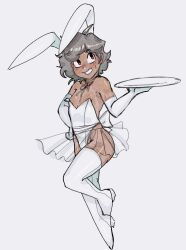 1boy 4chan brialzebubbie brown_eyes bulge bunny_ears bunnysuit cute dark-skinned_male dark_skin heels kyle_(needlemouse) male male_focus male_only needlemouse_(series) nipples short_hair skirt sp4gh3tt1_(artist) thighhighs watercolor_(artwork)