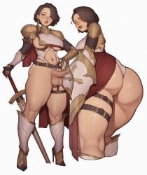 1futa 2d 2d_(artwork) 2d_artwork armor ass asura_(artist) balls big_ass big_breasts black_hair blue_eyes breasts clothed clothing erection exposed_penis futa_only futanari hair heels huge_ass human light-skinned_futanari light_skin medium_breasts mostly_nude oc original original_character penis rear_view short_hair solo solo_futa standing sweat sweaty sword thick_thighs weapon white_background